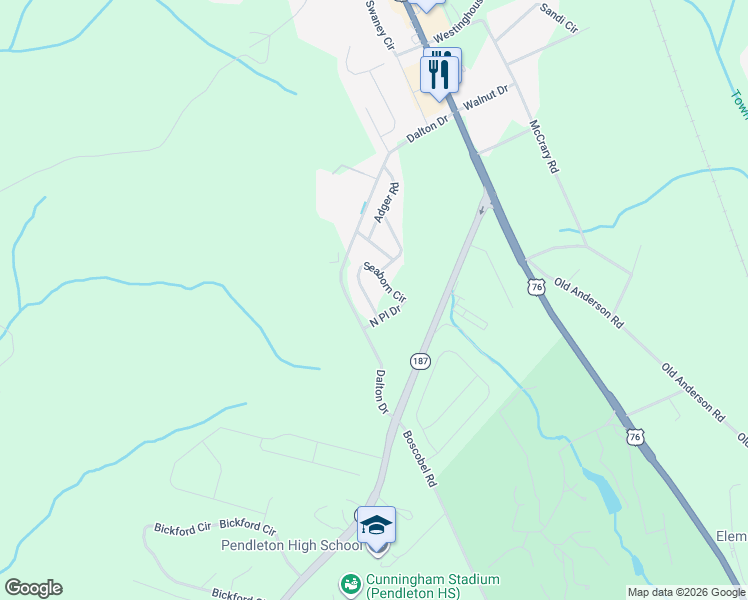 map of restaurants, bars, coffee shops, grocery stores, and more near Samuel Street in Anderson
