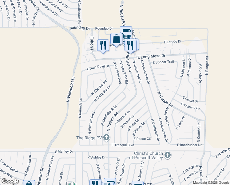 map of restaurants, bars, coffee shops, grocery stores, and more near 5467 N Western Blvd in Prescott Valley