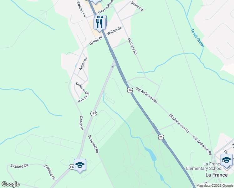 map of restaurants, bars, coffee shops, grocery stores, and more near 7217 U.S. 76 in Pendleton