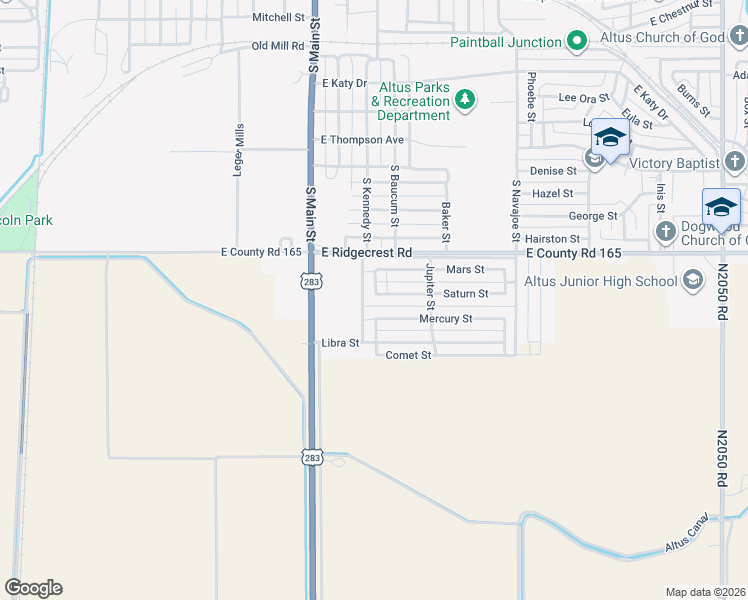 map of restaurants, bars, coffee shops, grocery stores, and more near 304 Saturn Street in Altus