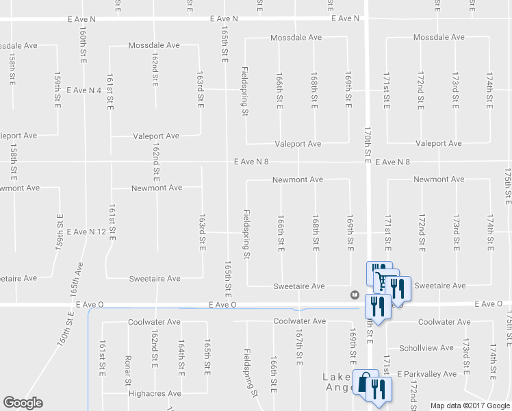 map of restaurants, bars, coffee shops, grocery stores, and more near 40648 Fieldspring Street in Lancaster