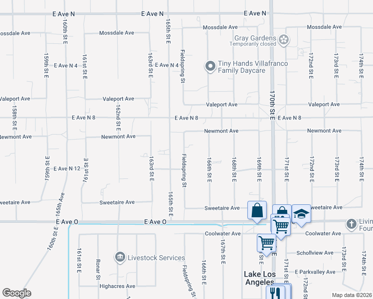 map of restaurants, bars, coffee shops, grocery stores, and more near 40648 Fieldspring Street in Lancaster