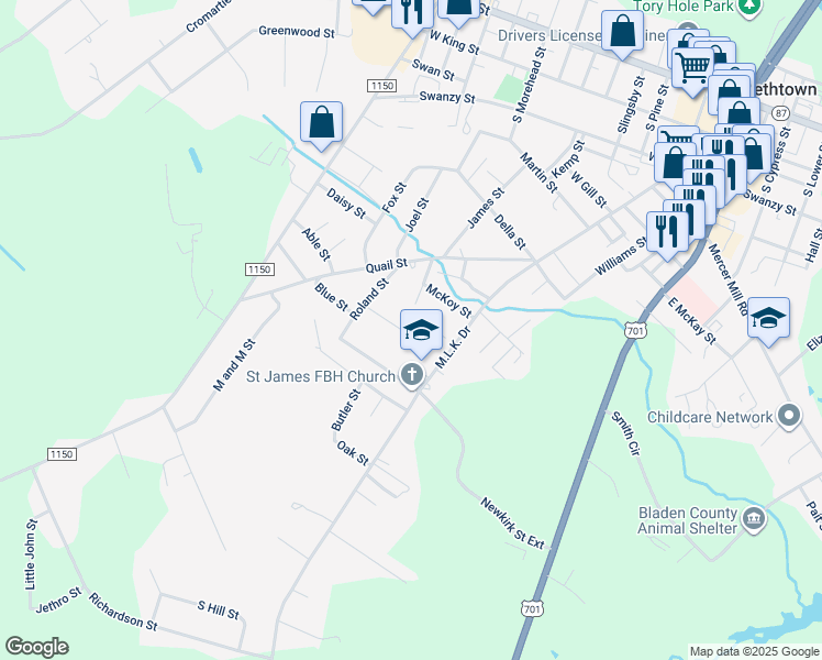 map of restaurants, bars, coffee shops, grocery stores, and more near 702 Powell Street in Elizabethtown