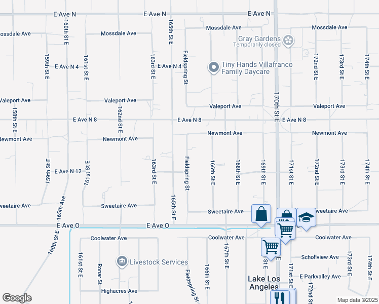 map of restaurants, bars, coffee shops, grocery stores, and more near 40648 Fieldspring Street in Lancaster