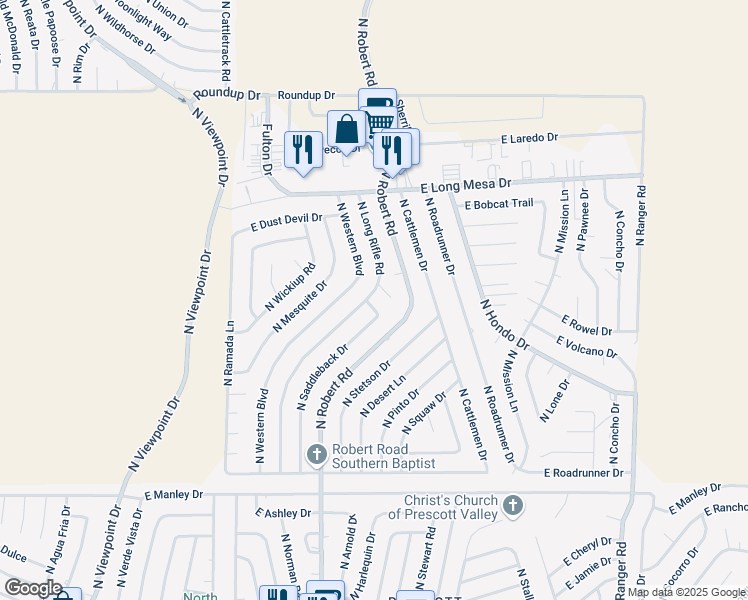 map of restaurants, bars, coffee shops, grocery stores, and more near 5481 North Saddleback Drive in Prescott Valley