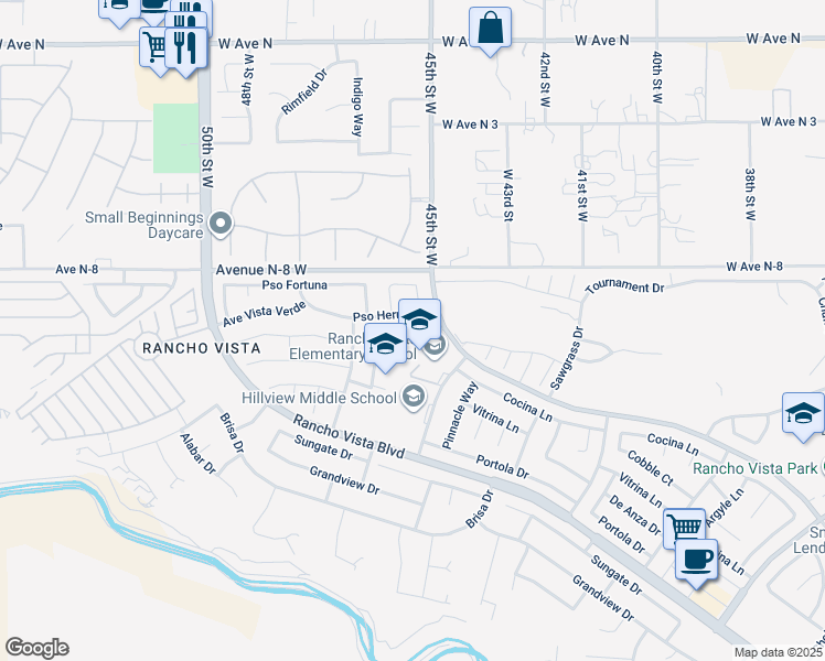 map of restaurants, bars, coffee shops, grocery stores, and more near 4535 Talento Way in Palmdale