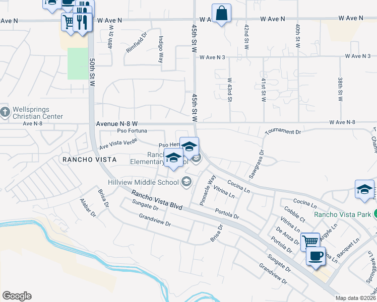 map of restaurants, bars, coffee shops, grocery stores, and more near 4531 Talento Way in Palmdale