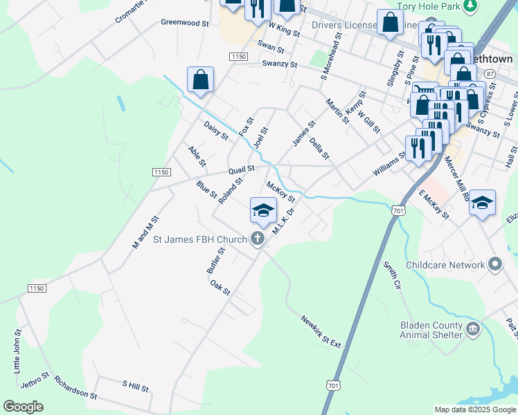 map of restaurants, bars, coffee shops, grocery stores, and more near 702 Powell Street in Elizabethtown