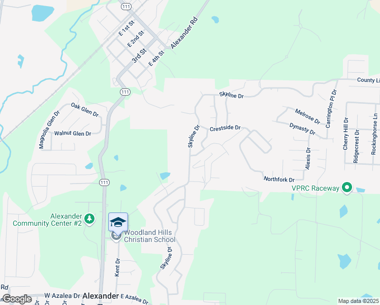 map of restaurants, bars, coffee shops, grocery stores, and more near 14118 Skyline Drive in Alexander