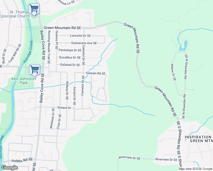 map of restaurants, bars, coffee shops, grocery stores, and more near 2701 Gawain Road Southeast in Huntsville