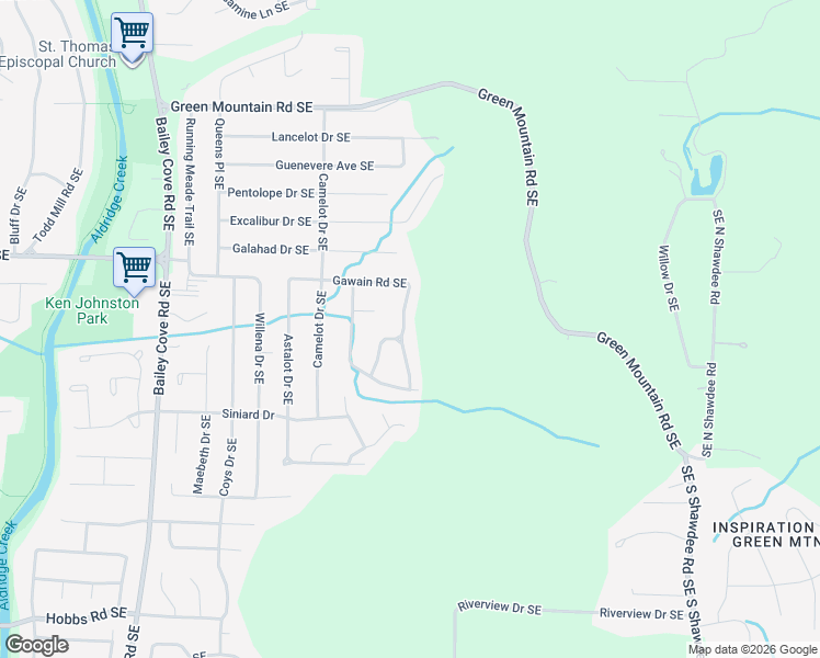 map of restaurants, bars, coffee shops, grocery stores, and more near 2701 Gawain Road Southeast in Huntsville