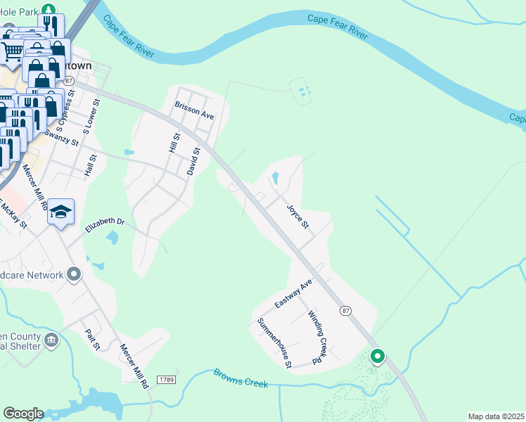 map of restaurants, bars, coffee shops, grocery stores, and more near 1301 East Broad Street in Elizabethtown
