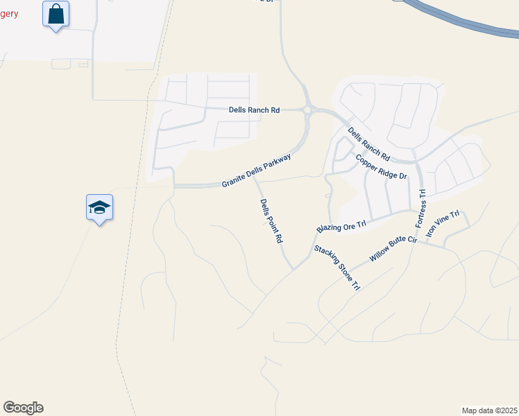 map of restaurants, bars, coffee shops, grocery stores, and more near Unnamed Road in Prescott