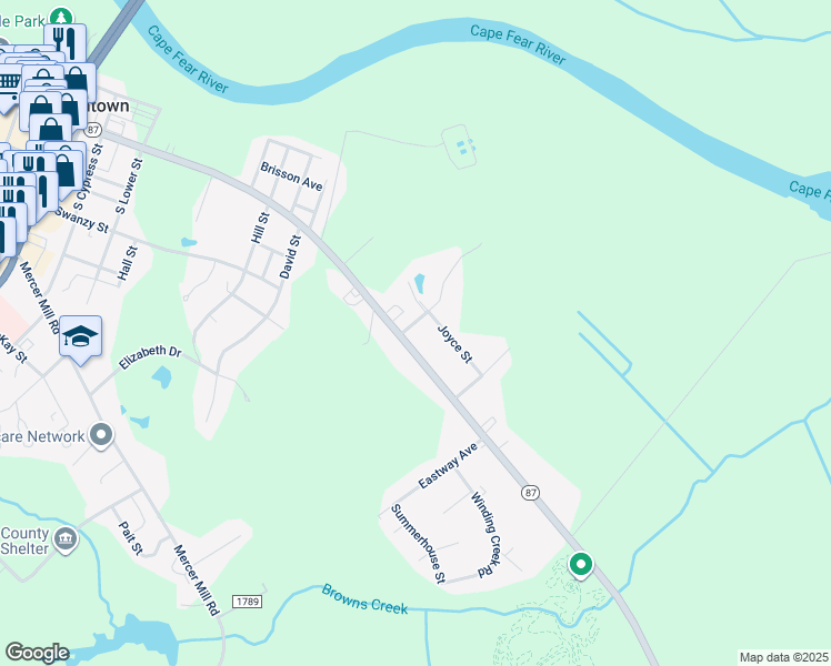 map of restaurants, bars, coffee shops, grocery stores, and more near 1301 East Broad Street in Elizabethtown