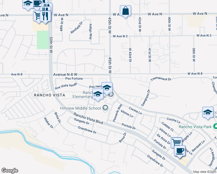 map of restaurants, bars, coffee shops, grocery stores, and more near 4512 Paseo Hermoso in Palmdale