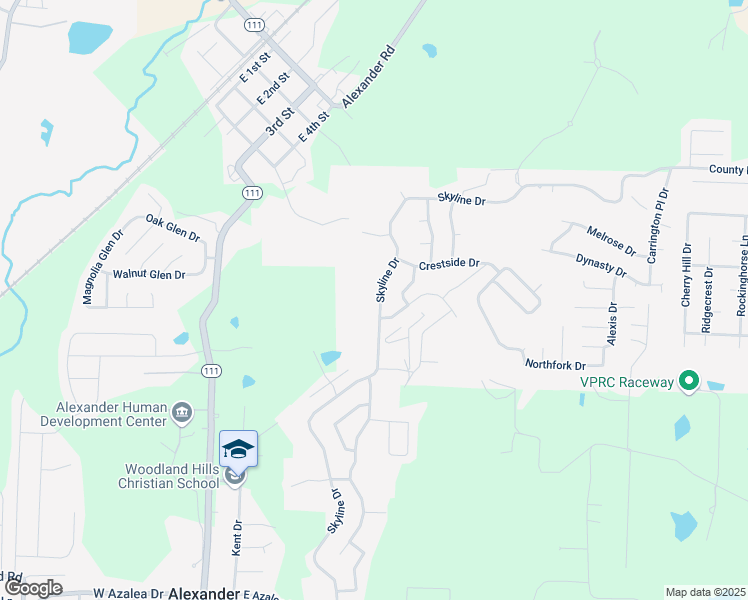 map of restaurants, bars, coffee shops, grocery stores, and more near 14118 Skyline Drive in Alexander