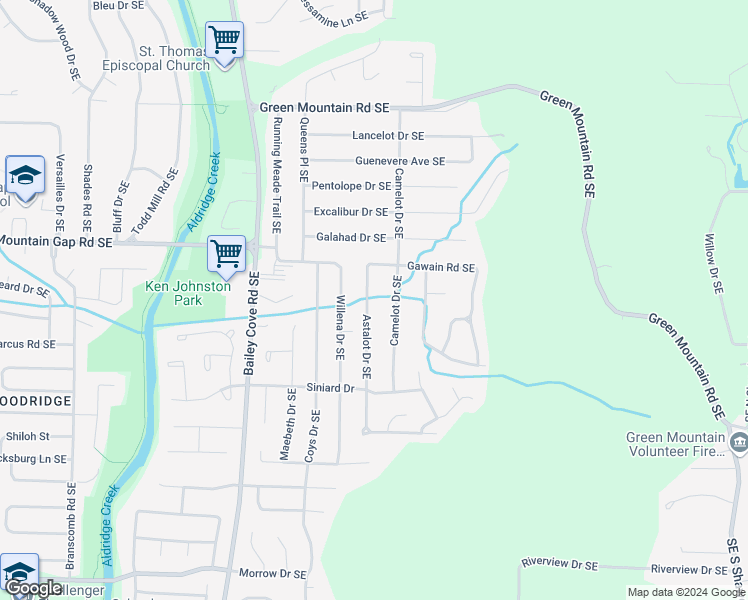 map of restaurants, bars, coffee shops, grocery stores, and more near 13009 Astalot Drive Southeast in Huntsville