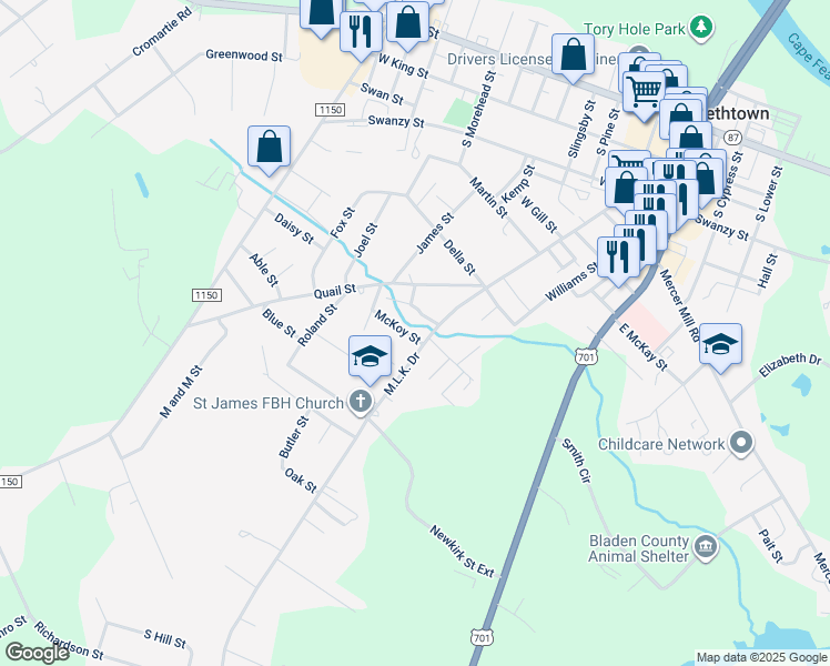 map of restaurants, bars, coffee shops, grocery stores, and more near 306 McKoy Street in Elizabethtown