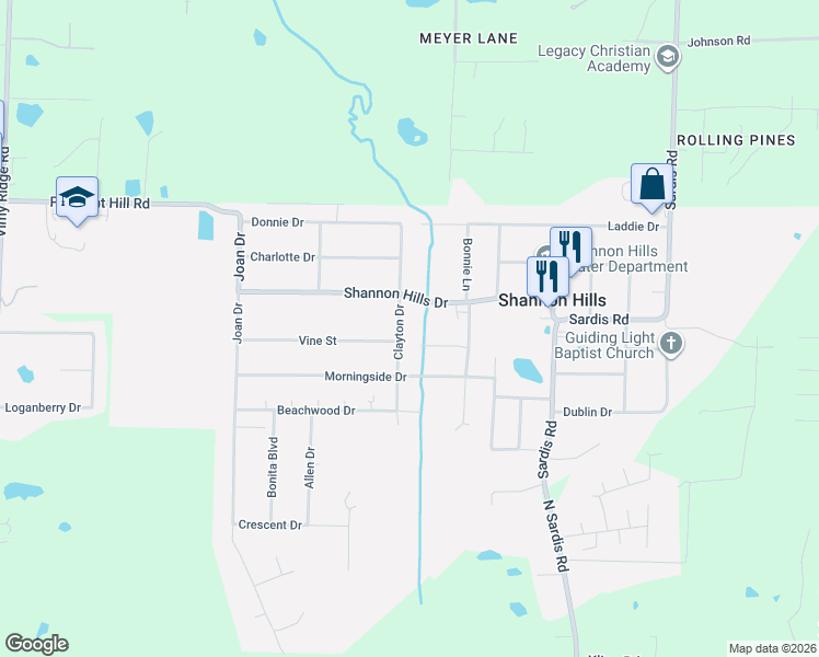 map of restaurants, bars, coffee shops, grocery stores, and more near 14023 Clayton Drive in Shannon Hills