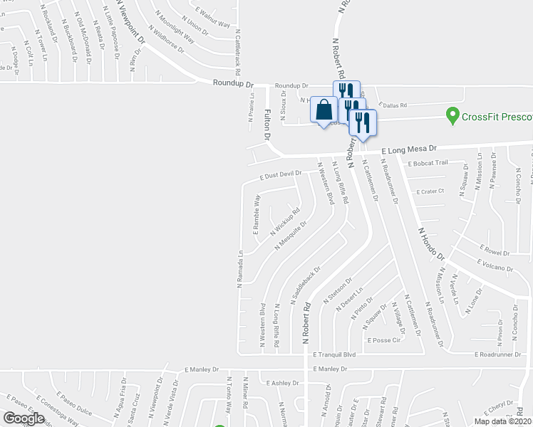map of restaurants, bars, coffee shops, grocery stores, and more near 5500 North Poke Drive in Prescott Valley
