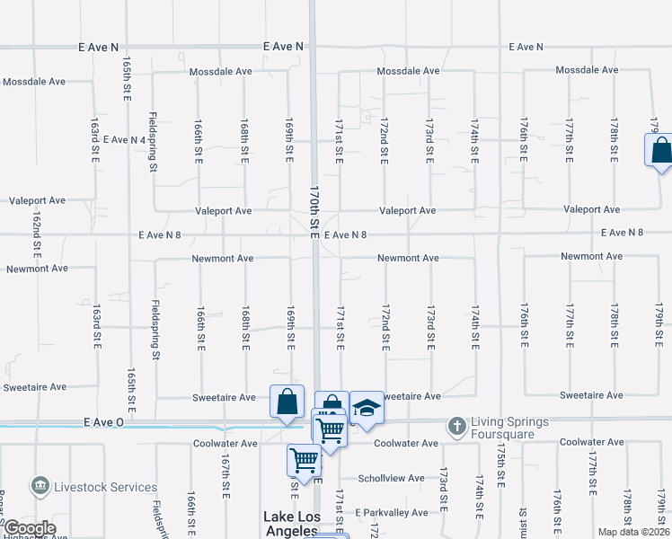 map of restaurants, bars, coffee shops, grocery stores, and more near in Lake Los Angeles
