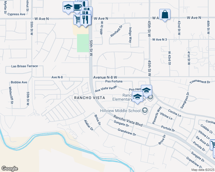 map of restaurants, bars, coffee shops, grocery stores, and more near 4761 Avenue Vista Verde in Quartz Hill