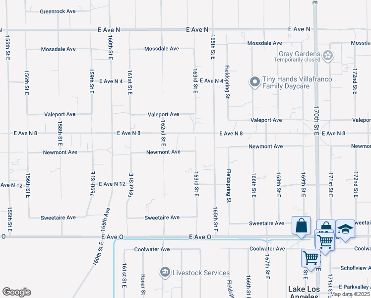 map of restaurants, bars, coffee shops, grocery stores, and more near 16253 Newmont Avenue in Lancaster
