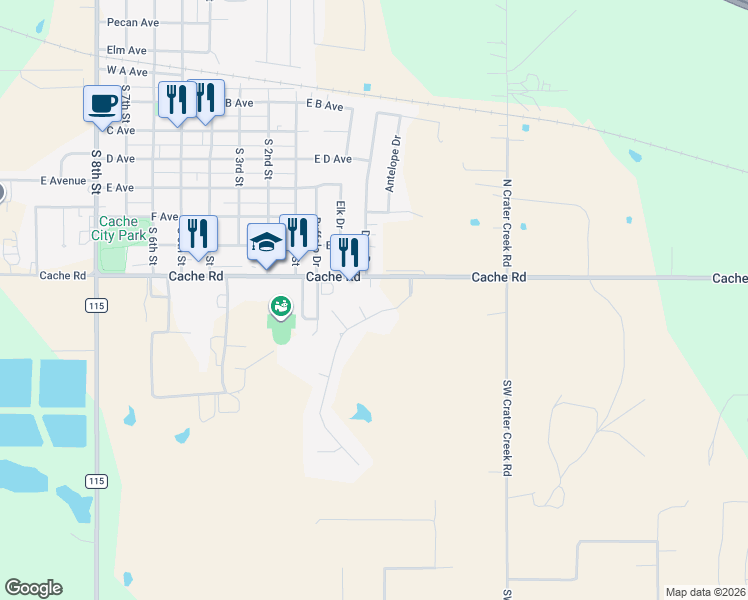 map of restaurants, bars, coffee shops, grocery stores, and more near 815 Hummingbird Drive in Cache