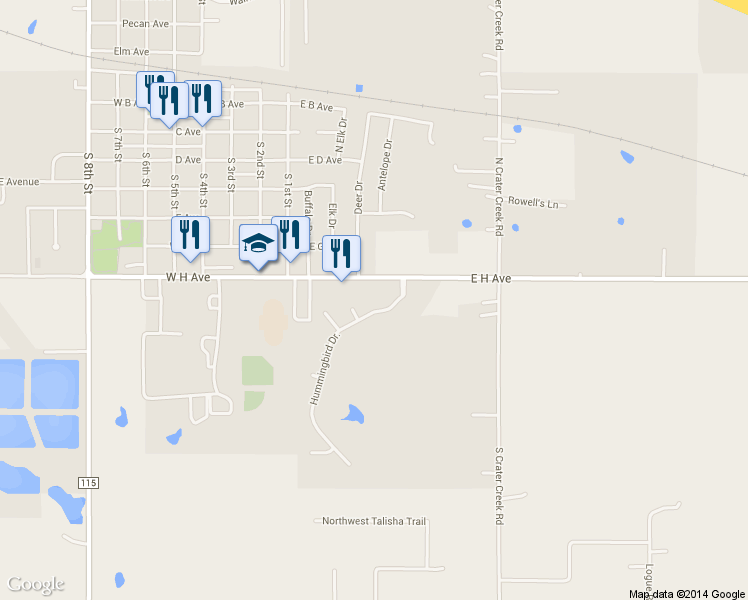 map of restaurants, bars, coffee shops, grocery stores, and more near 815 Hummingbird Dr in Cache