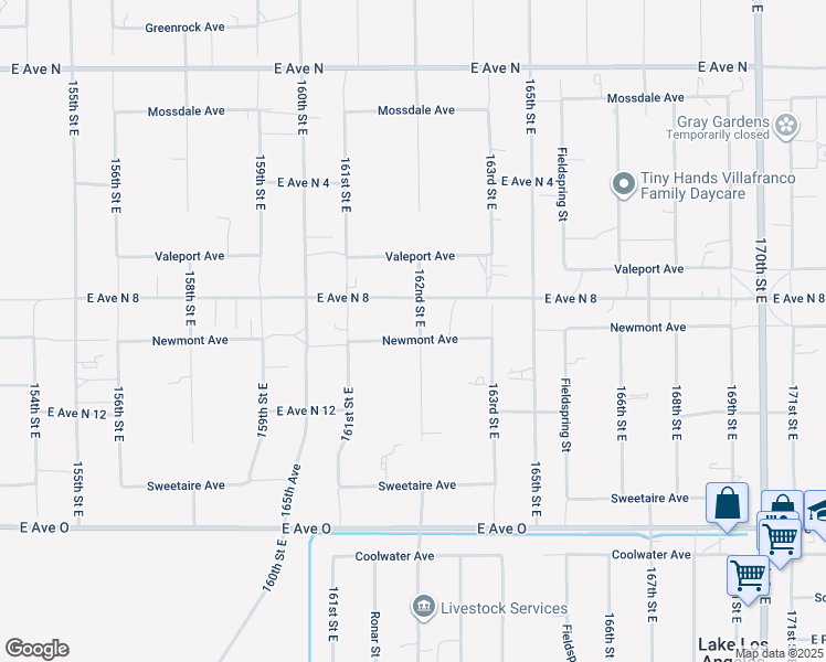 map of restaurants, bars, coffee shops, grocery stores, and more near 16173 Newmont Avenue in Lake Los Angeles