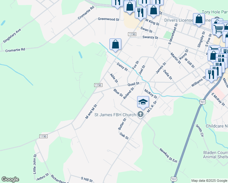 map of restaurants, bars, coffee shops, grocery stores, and more near in Bladenboro