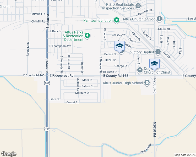 map of restaurants, bars, coffee shops, grocery stores, and more near 713 Mars Street in Altus