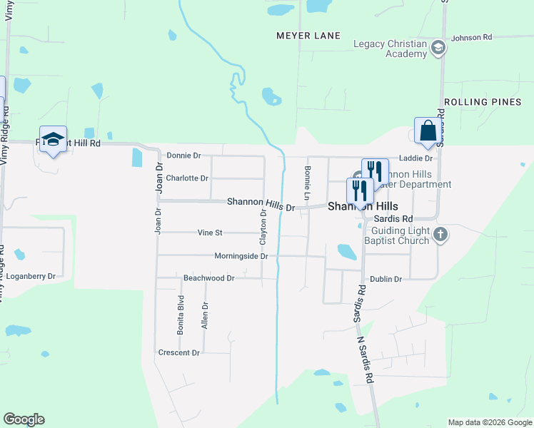 map of restaurants, bars, coffee shops, grocery stores, and more near 14023 Clayton Drive in Shannon Hills