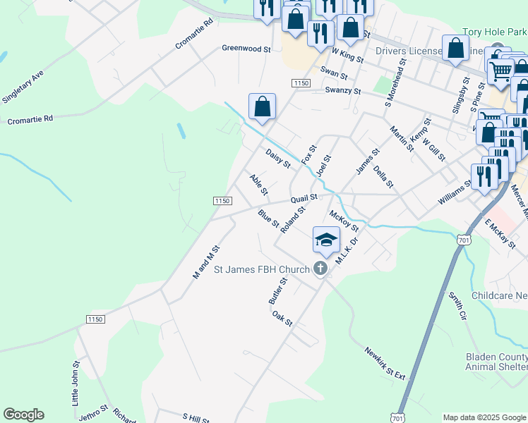 map of restaurants, bars, coffee shops, grocery stores, and more near 810 Blue Street in Elizabethtown