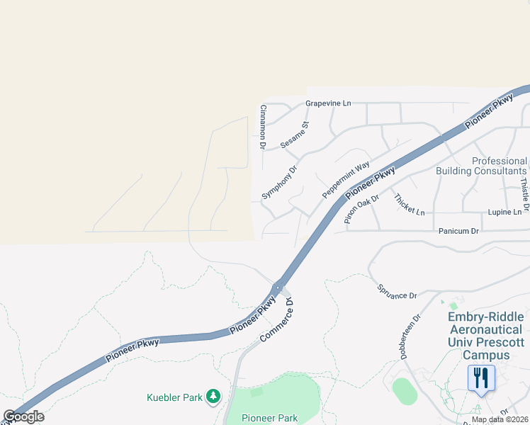 map of restaurants, bars, coffee shops, grocery stores, and more near 5997 Symphony Drive in Prescott