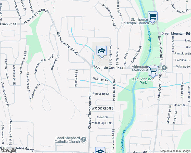 map of restaurants, bars, coffee shops, grocery stores, and more near 1003 Heard Court Southeast in Huntsville