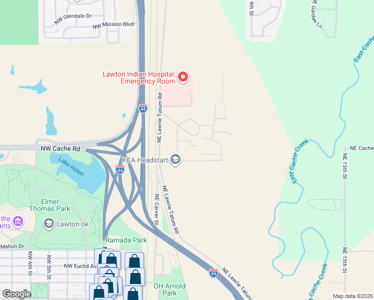 map of restaurants, bars, coffee shops, grocery stores, and more near 601 Northeast Flower Mound Road in Lawton