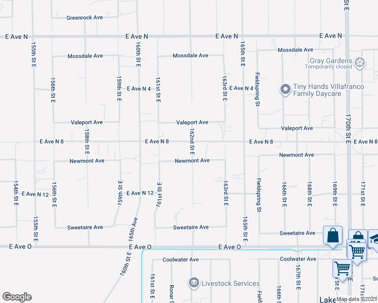 map of restaurants, bars, coffee shops, grocery stores, and more near 16173 Newmont Avenue in Lake Los Angeles