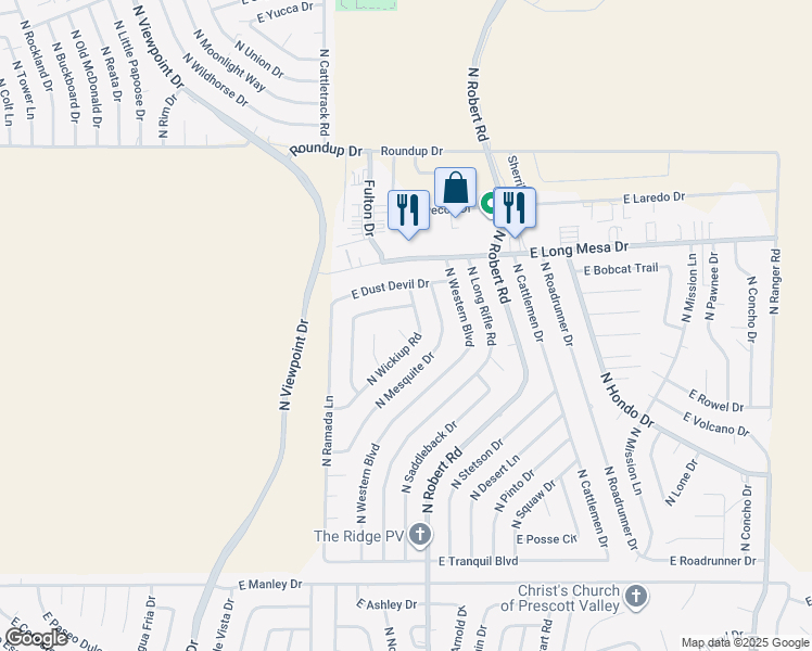 map of restaurants, bars, coffee shops, grocery stores, and more near 5531 North Puma Court in Prescott Valley