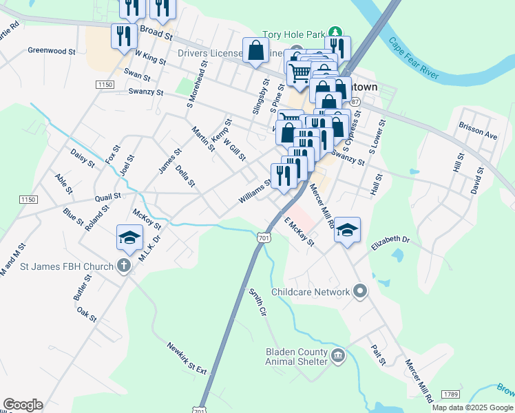 map of restaurants, bars, coffee shops, grocery stores, and more near 621 Pickney Street in Elizabethtown