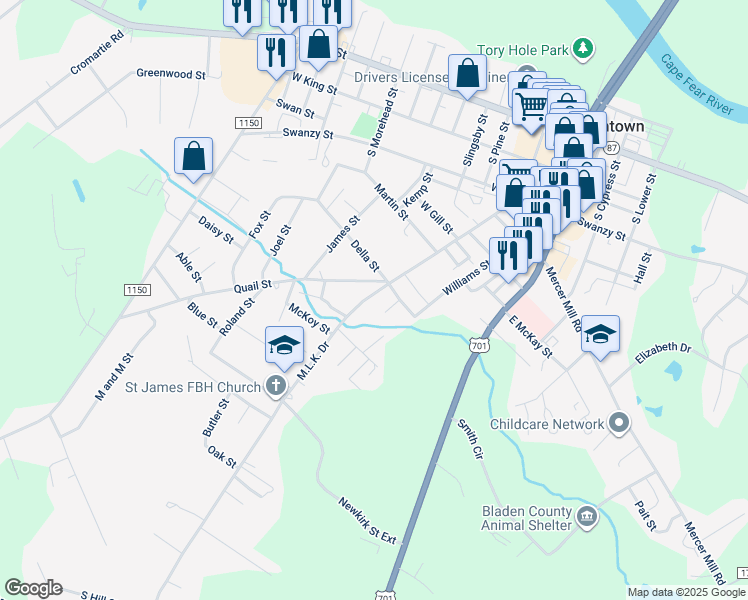 map of restaurants, bars, coffee shops, grocery stores, and more near 909 Martin Luther King Drive in Elizabethtown
