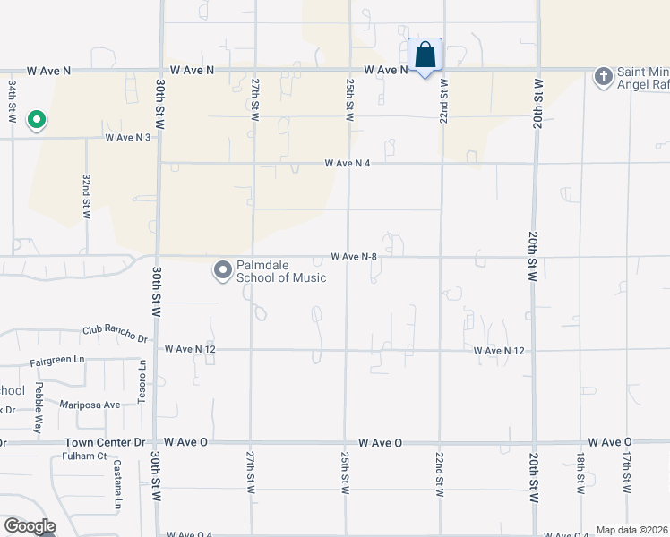 map of restaurants, bars, coffee shops, grocery stores, and more near 40745 25th Street West in Palmdale