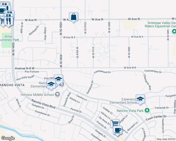map of restaurants, bars, coffee shops, grocery stores, and more near 40750 Inwood Court in Palmdale