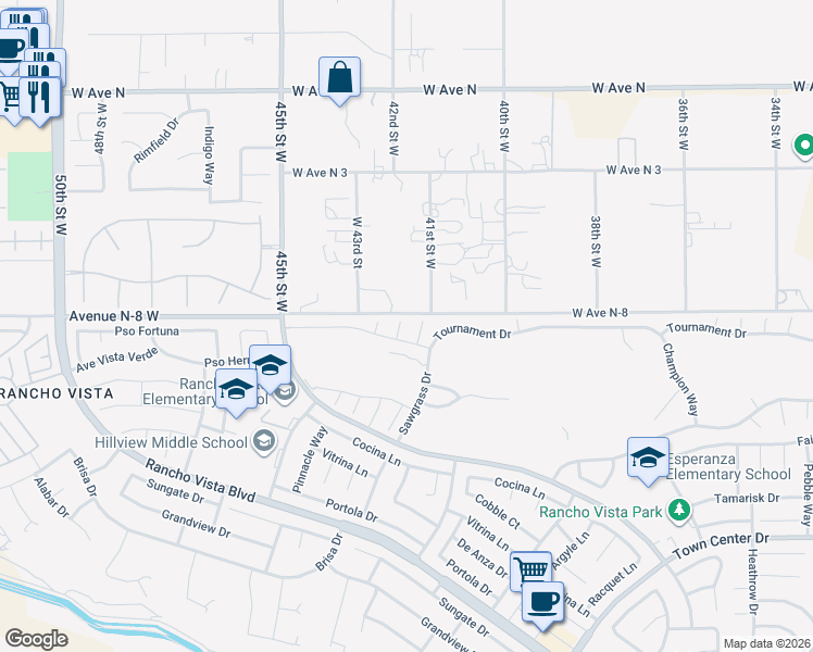 map of restaurants, bars, coffee shops, grocery stores, and more near 40750 Inwood Court in Palmdale