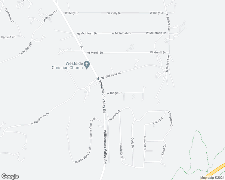 map of restaurants, bars, coffee shops, grocery stores, and more near 1570 West Ridge Drive in Prescott
