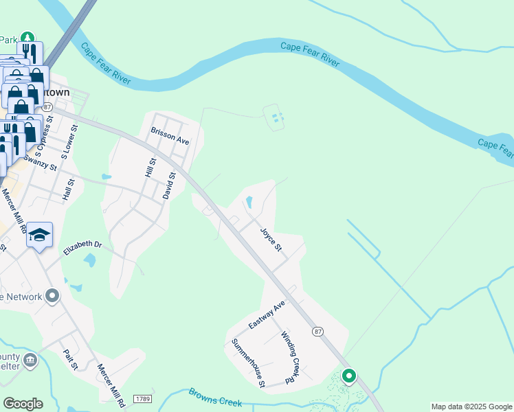 map of restaurants, bars, coffee shops, grocery stores, and more near 203 Woodhouse Drive in Elizabethtown