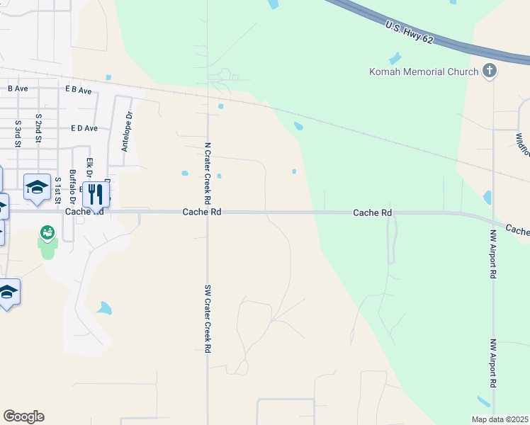 map of restaurants, bars, coffee shops, grocery stores, and more near Cache Road Northwest in Cache