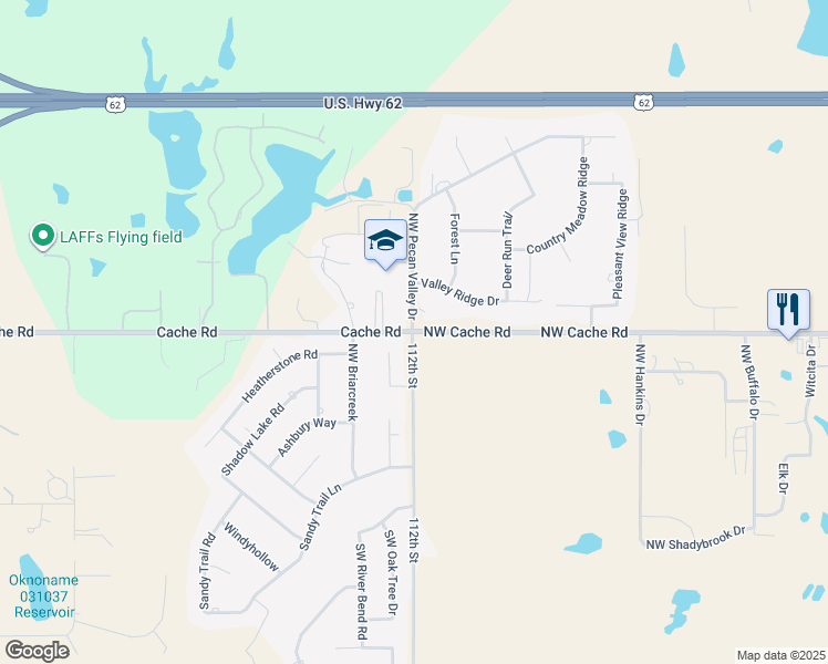 map of restaurants, bars, coffee shops, grocery stores, and more near 12108 Northwest Cache Road in Lawton