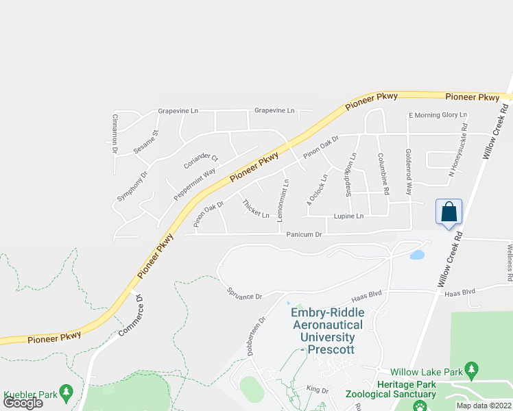 map of restaurants, bars, coffee shops, grocery stores, and more near 824 Thicket Lane in Prescott