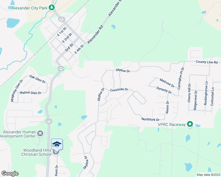 map of restaurants, bars, coffee shops, grocery stores, and more near 4501 Hollow Bend Drive in Alexander